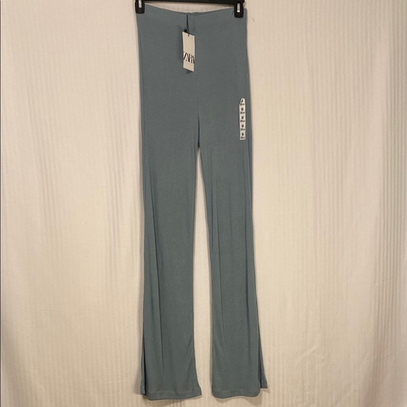 Zara Pants Flared Boot Ribbed Blue Green Athleisure Medium Waist 28 Inseam 35” - Picture 3 of 10